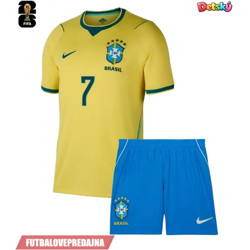 Lacne Dětský Futbalové dres Brazília Vinicius Junior #7 MS 2026 Krátky Rukáv - Domáci (+ trenírky)